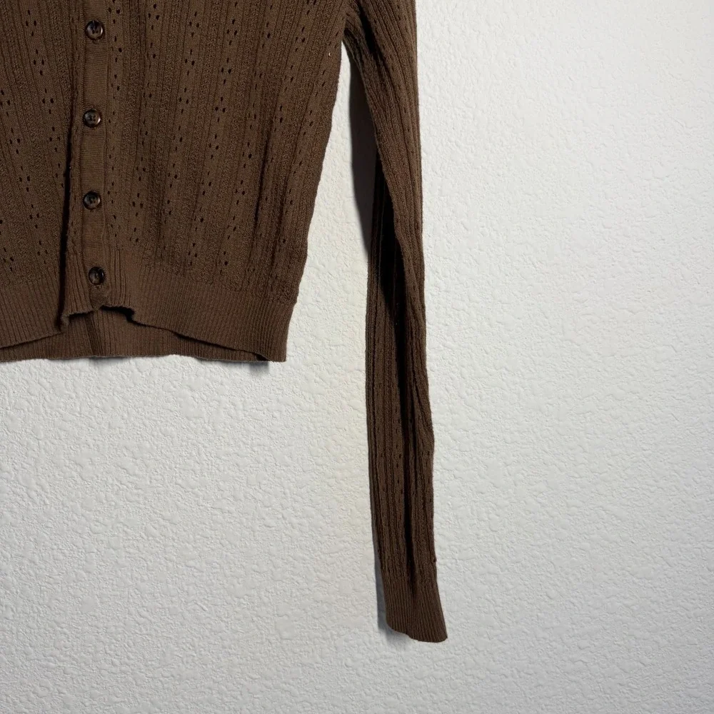 John Galt Cardigan Sweater Womens Brown Tight Knit V Neck Ribbed Warm Winter - Picture 6 of 9